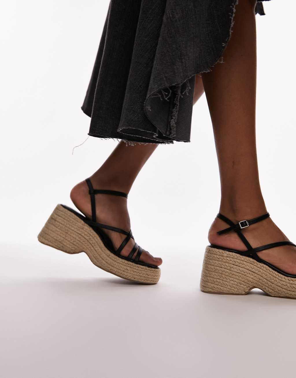 Topshop Jess espadrille wedges in black Product Image