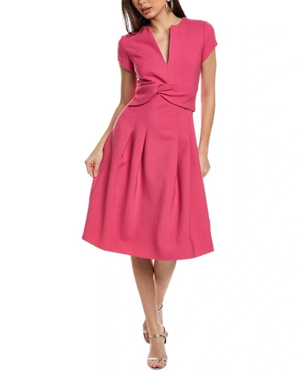 Split Neck Twist Wool-blend A-line Dress In Pink Product Image