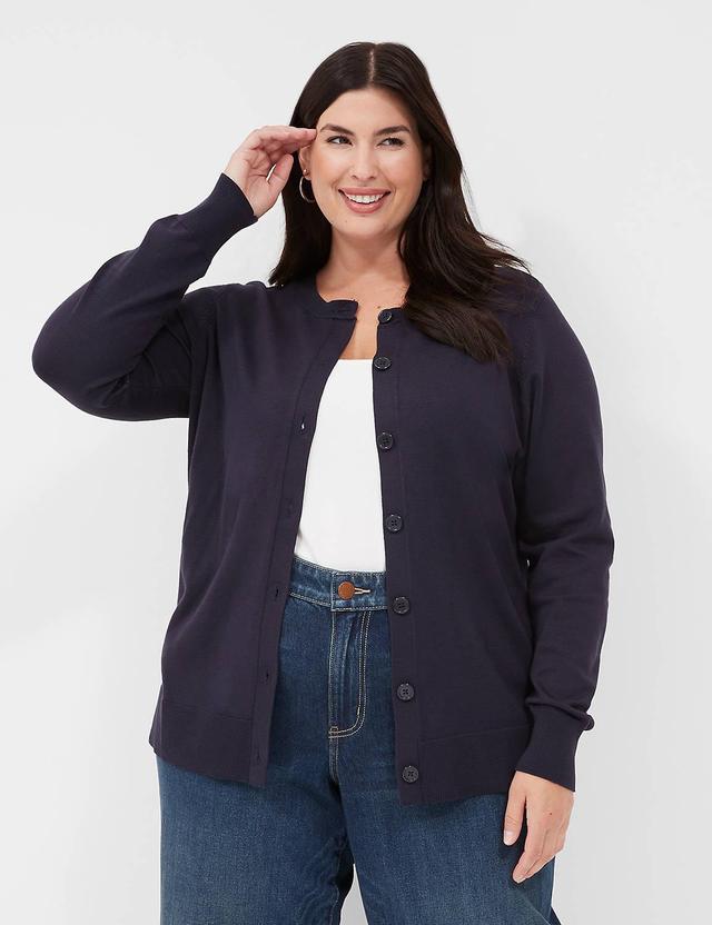 Lane Bryant Crew-Neck Button-Front Cardigan 14/16 Night Sky Product Image