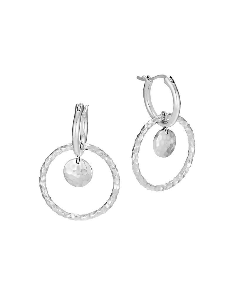 Womens Dot Hammered Sterling Silver Interlink Drop Hoop Earrings Product Image