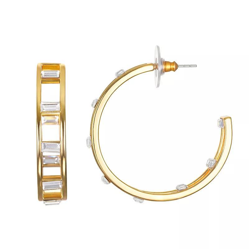 Emberly Gold Tone Glass Stone Open Hoop Earrings, Womens, Clear Product Image