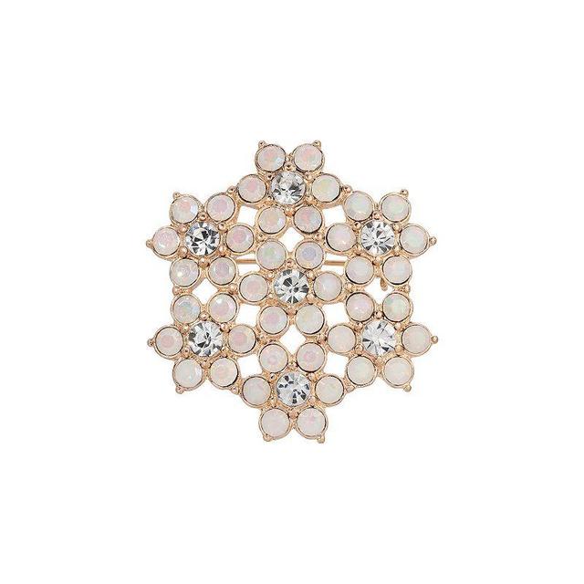 1928 Gold Tone Simulated White Opal Crystal Flower Brooch, Womens Product Image