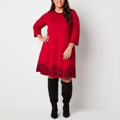 Jessica Howard Womens 3/4 Sleeve Scroll Sweater Dress Plus Product Image