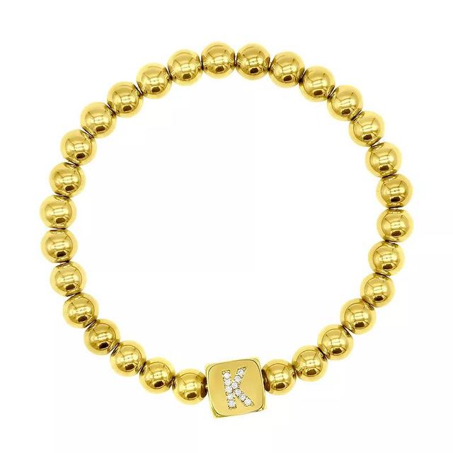 Adornia Gold Tone Initial Cubic Zirconia Cube & Bead Stretch Bracelet, Womens Q Product Image