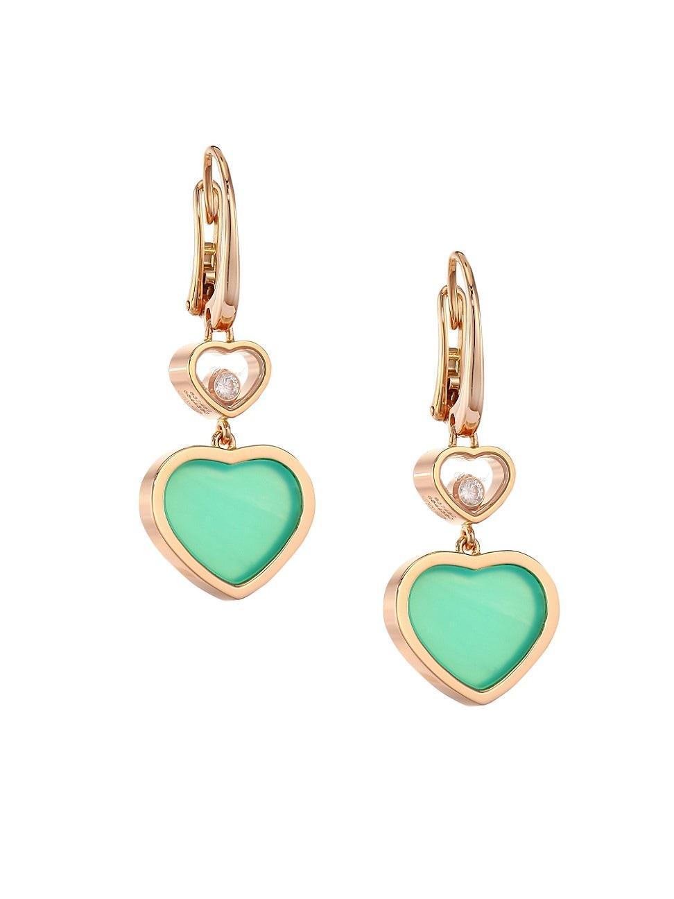 Happy Hearts 18K Rose Gold, Diamond & Chrysoprase Drop Earrings Product Image