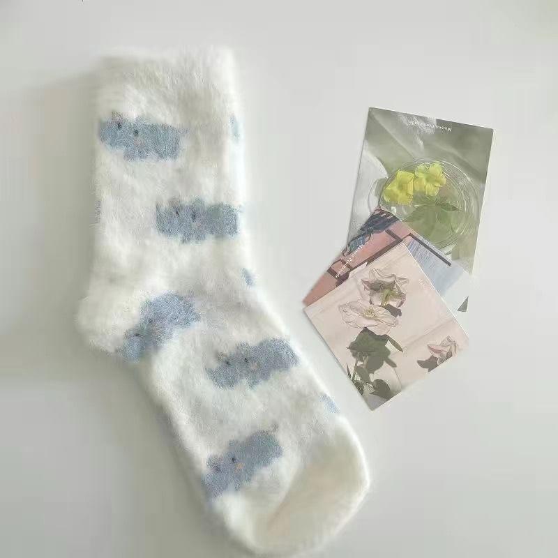 Fuzzy Print Crew Socks Product Image