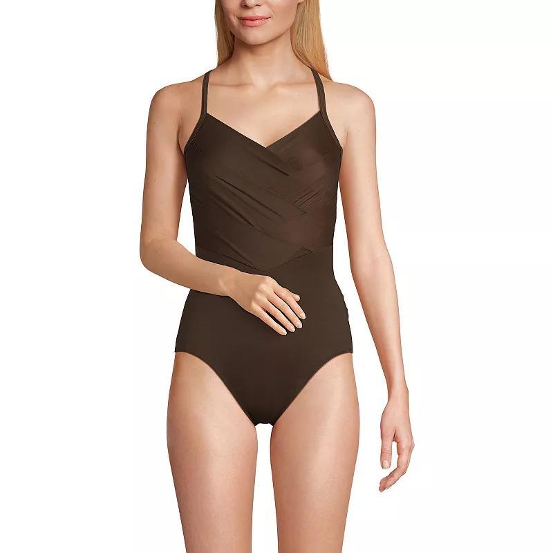 Womens Lands End D-Cup SlenderSuit Pleated Sweetheart One-Piece Swimsuit Product Image