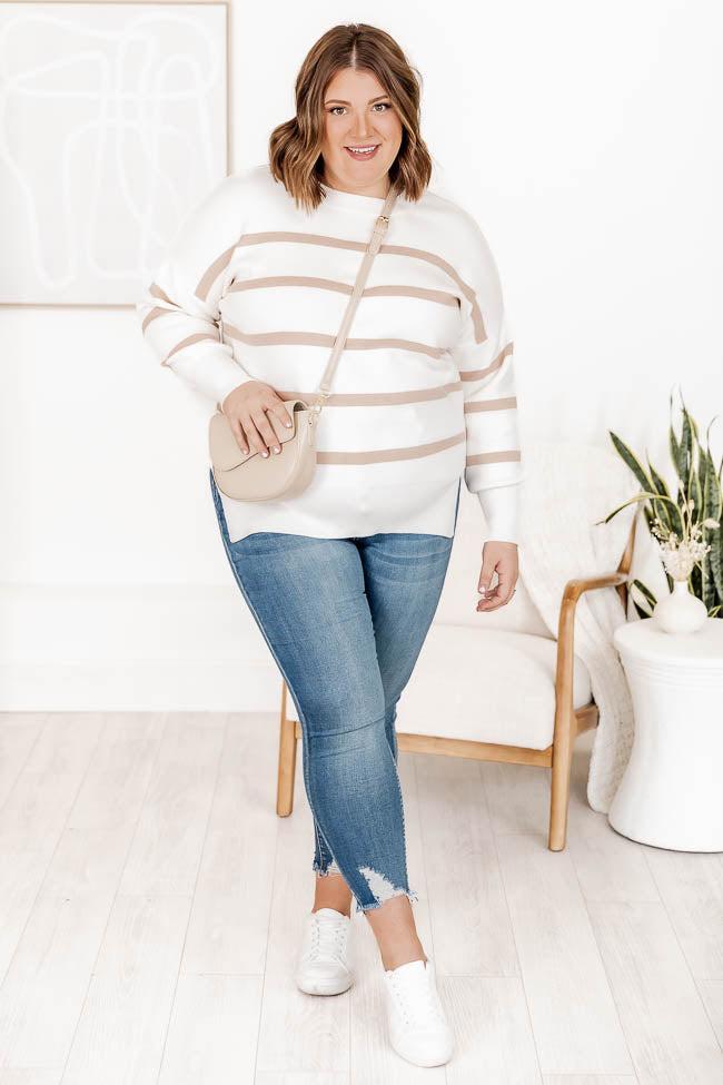 Crushing On You Brown Striped Crew Neck Sweater Product Image