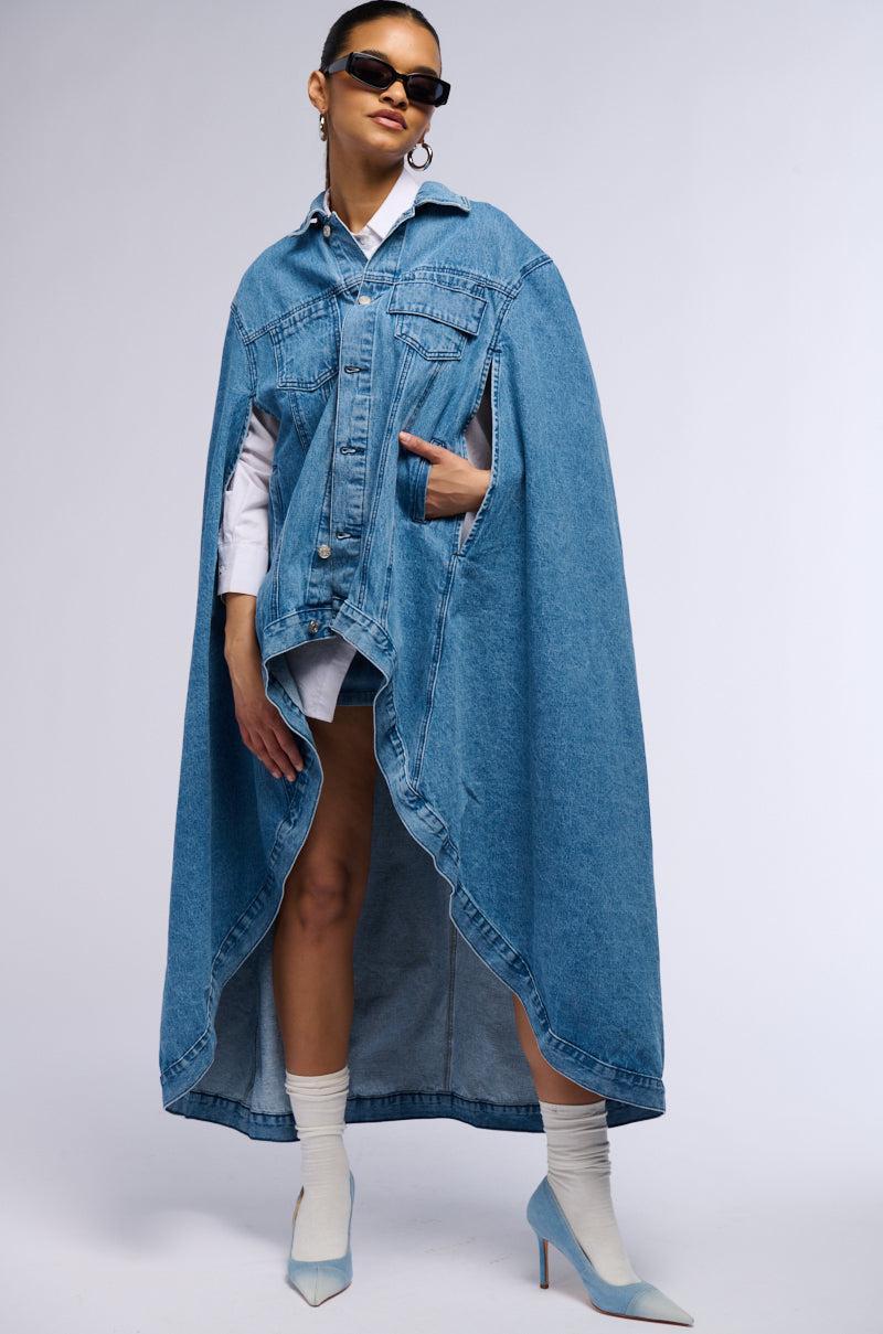 DON'T TALK LOUD MAXI DENIM PONCHO Product Image