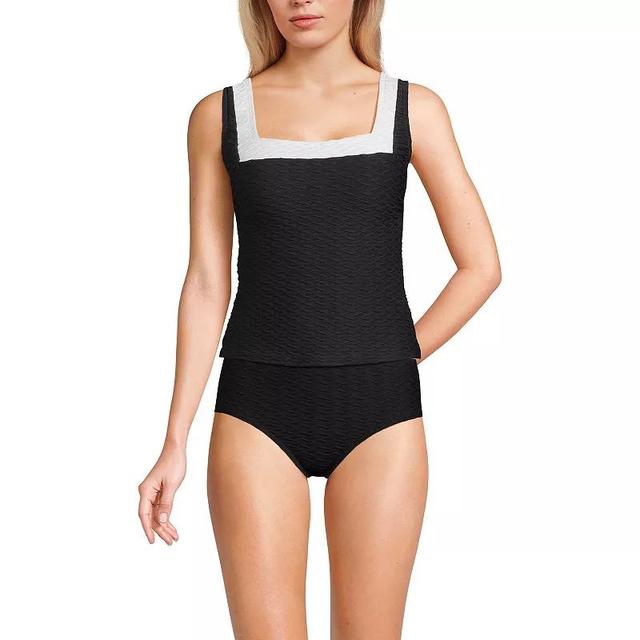 Lands End Womens Long Texture Square Neck Tankini Swimsuit Top - Black Product Image