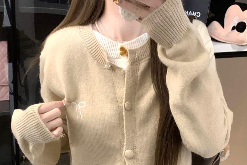 Round Neck Bow Mock Two Piece Sweater Product Image