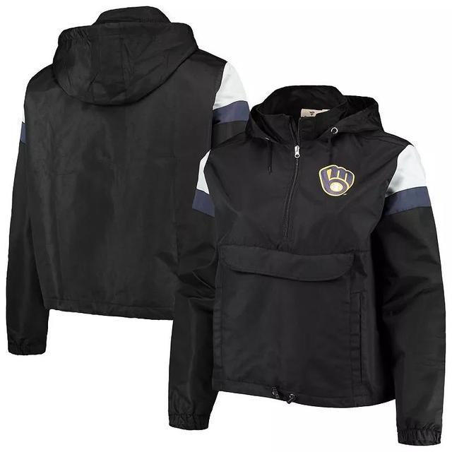 Womens /Navy Milwaukee Brewers Plus Size Anorak Quarter-Zip Hoodie Product Image