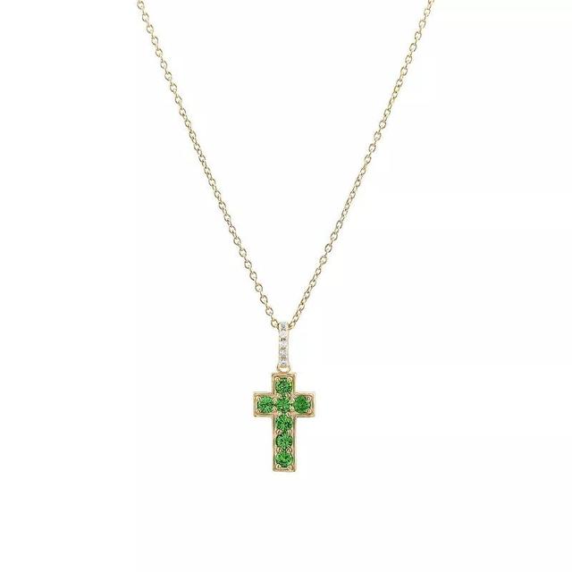 Gemistry Sterling Silver Gemstone Cross Pendant Necklace, Womens Tsavorite Product Image