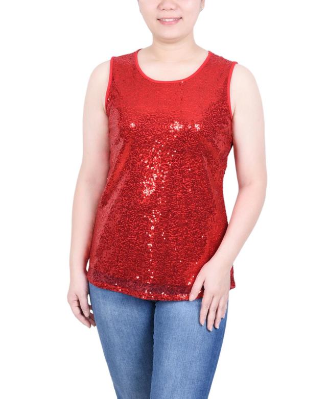 Ny Collection Petite Sleeveless Sequined Tank with Combo Banding Top Product Image