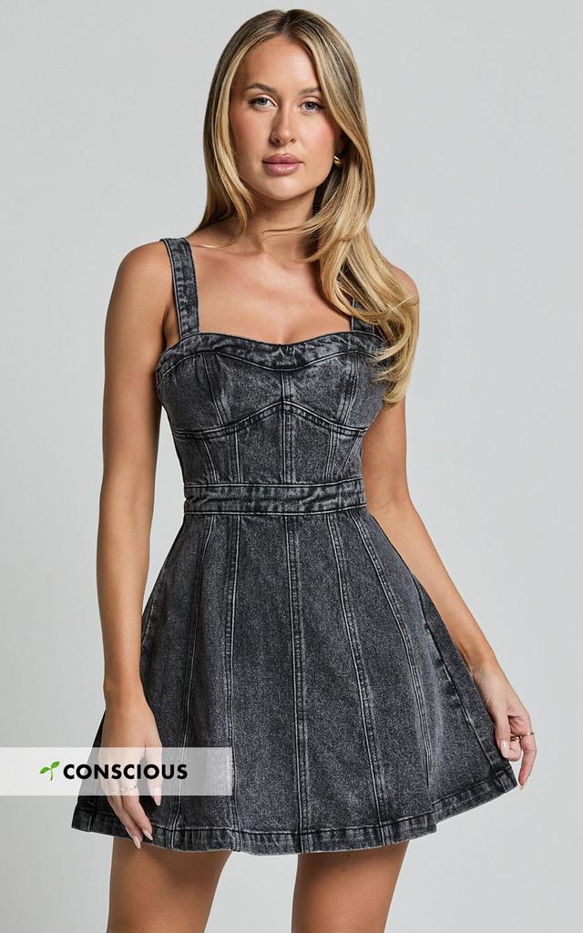 Estonia Mini Dress - Denim Dress in Washed Black Product Image