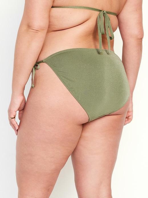 Mid-Rise Side-Tie Shine String Bikini Swim Bottoms Product Image