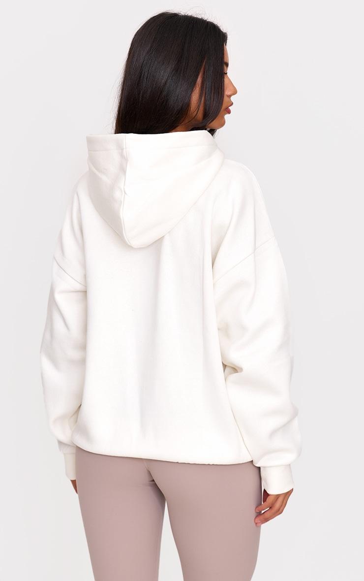 Cream Italic Embroidered Oversized Hoodie Product Image