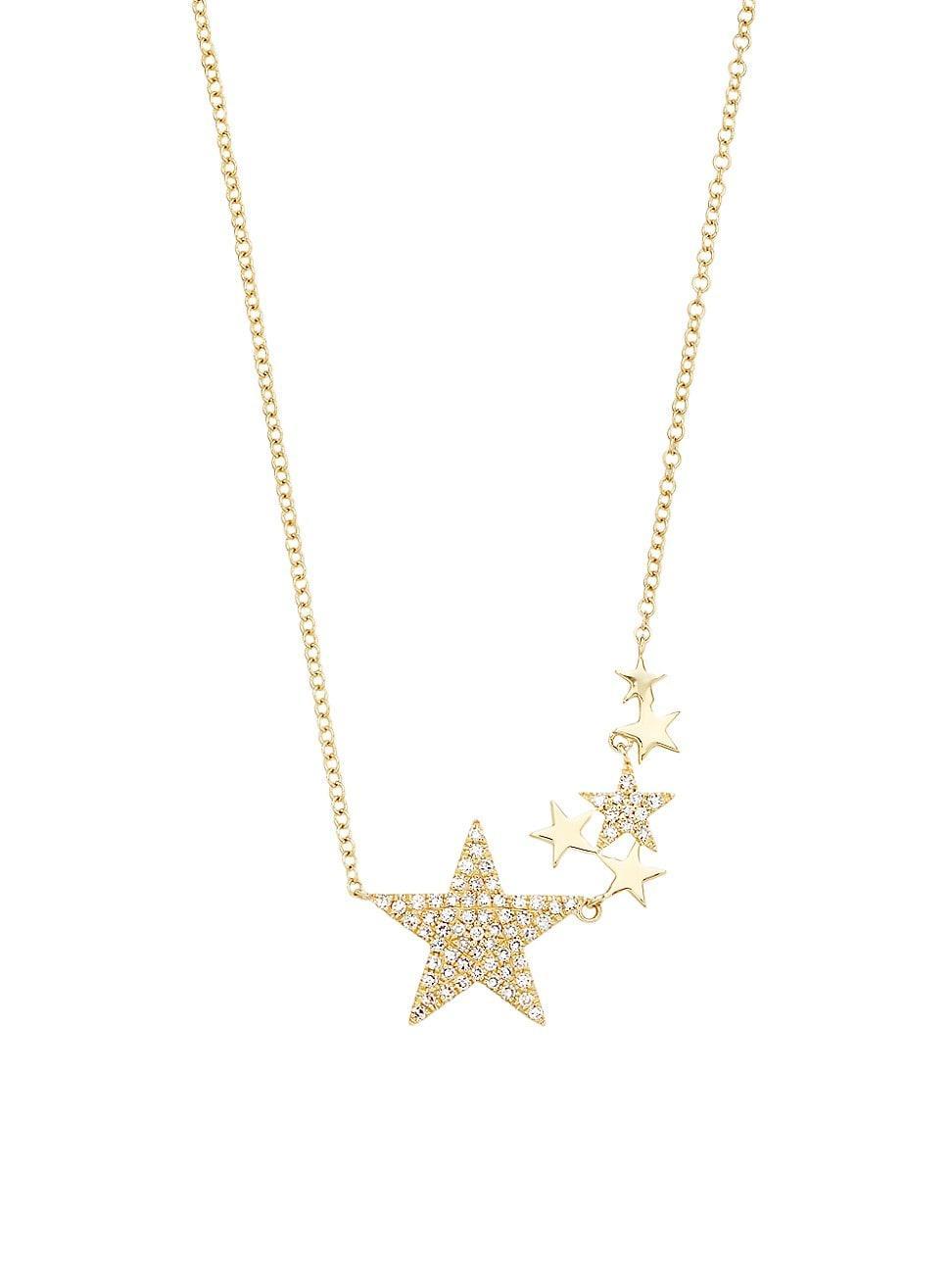 Womens 14K Yellow Gold & 0.18 TCW Diamond Star Pendant Necklace Product Image