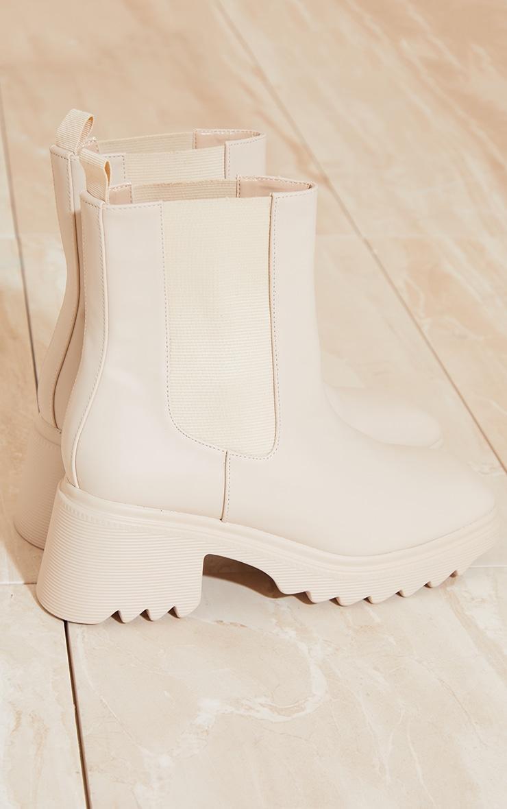 Cream Matte PU Chelsea Heeled Ankle Boots Product Image