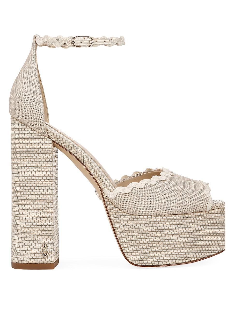 Sam Edelman Kori Linen Ankle Strap Rick-Rack Trim Platform Sandals Product Image