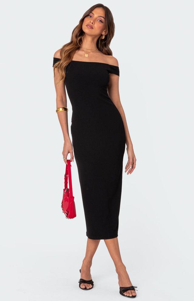 Edikted Women's Kyla Off Shoulder Ribbed Midi Dress Product Image