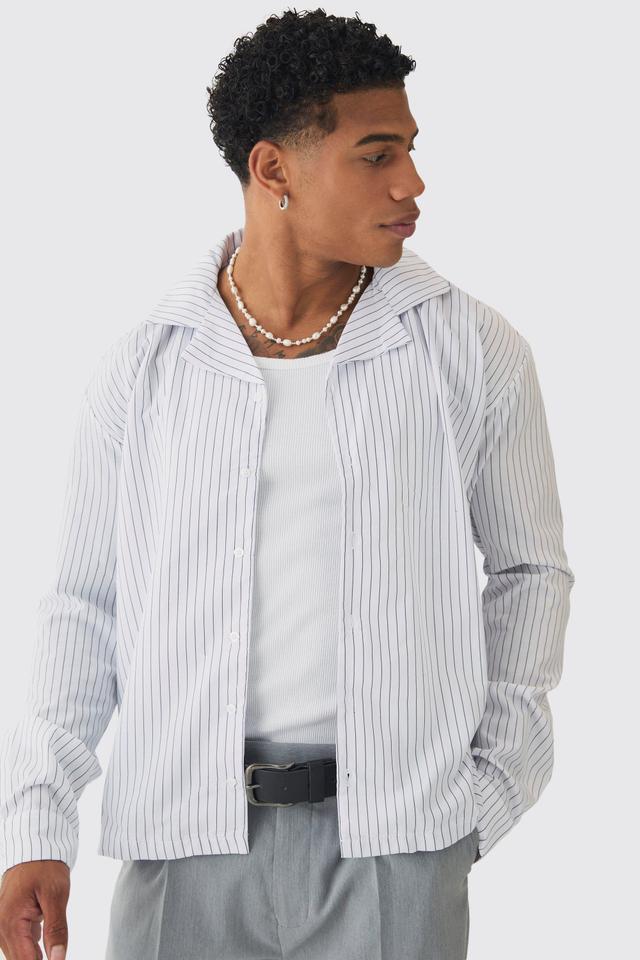 Oversized Long Sleeve Stripe Shirt | boohooMAN USA Product Image