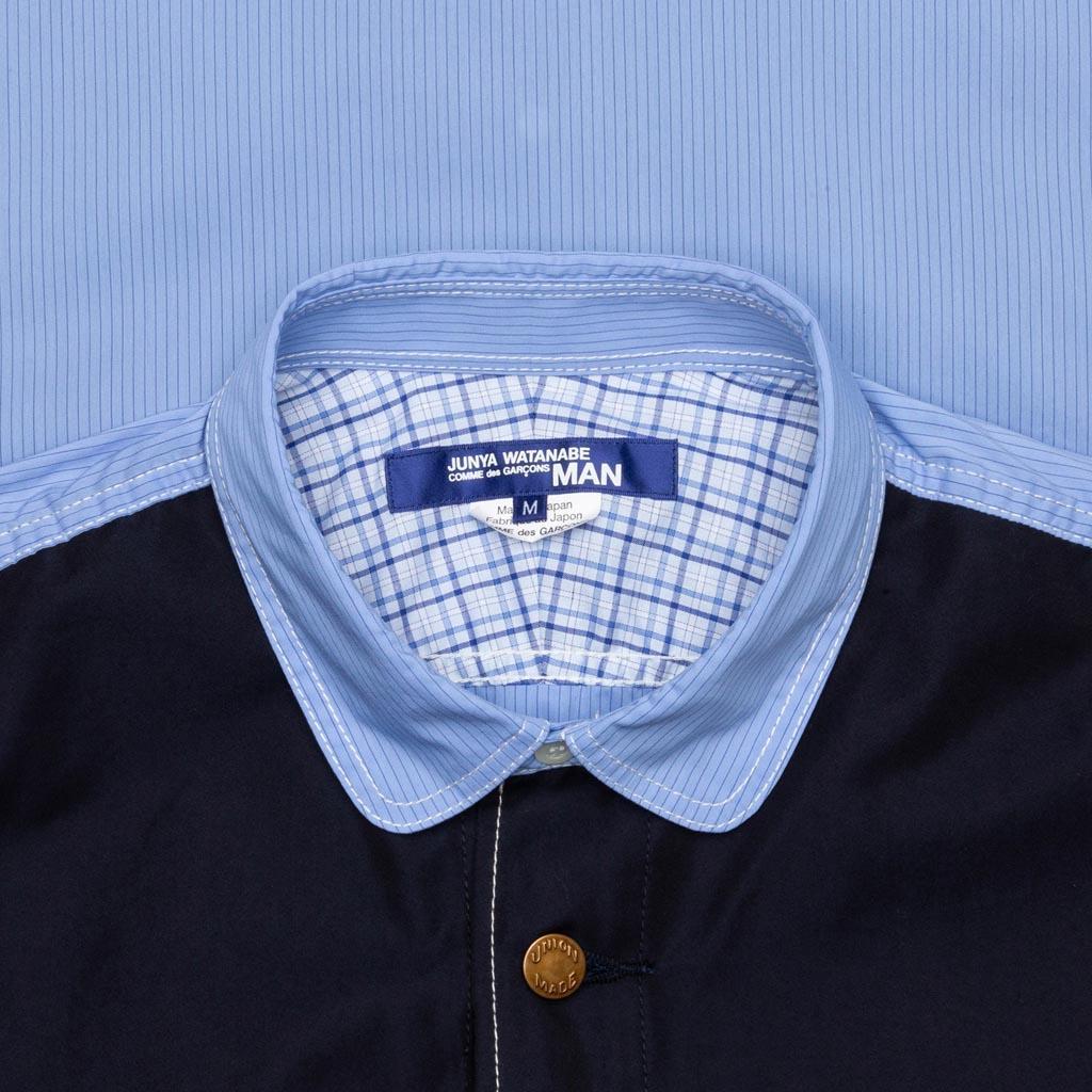 Mixed Fabric Shirt - Blue/Navy Male Product Image