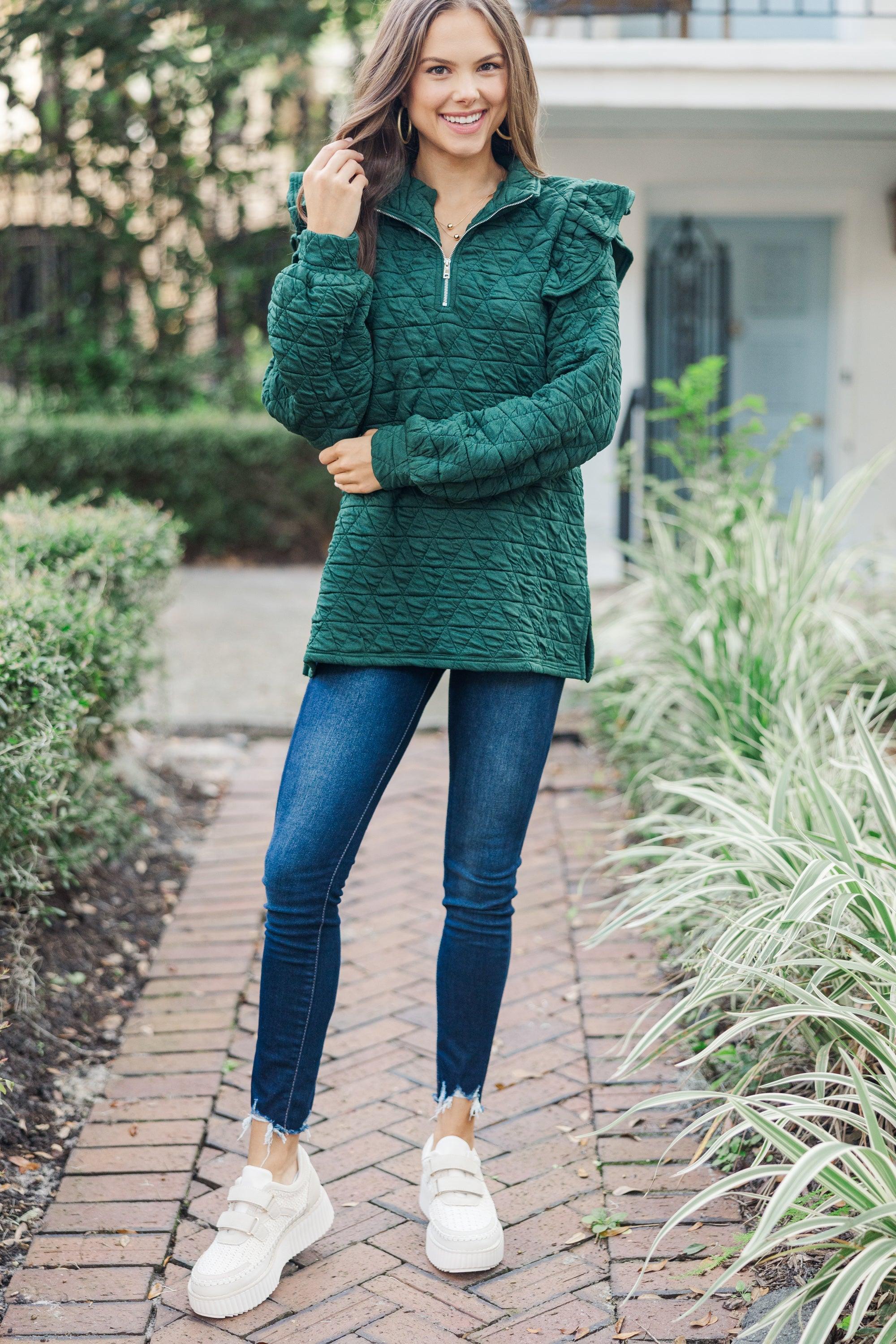 Just In Time Hunter Green Quilted Pullover Female Product Image