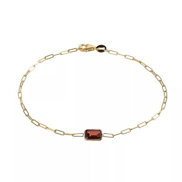 14k Gold Garnet Paperclip Bracelet, Womens Red Product Image