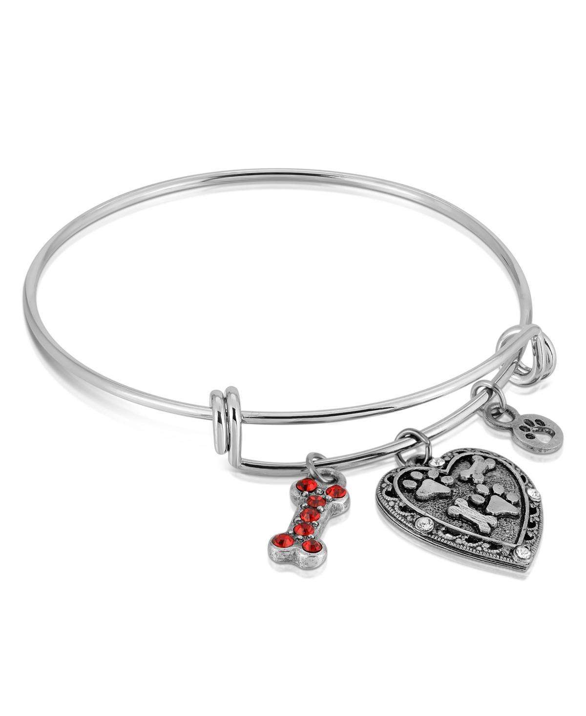 1928 Pewter Heart Bone Paw Print Charm Bracelet, Womens, Silver Tone Product Image