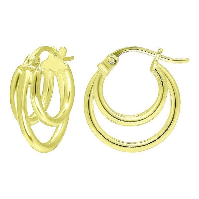 Aleure Precioso Sterling Silver 1.5 mm x 15 mm 3-Row Hoop Earrings, Womens, Gold Tone Product Image