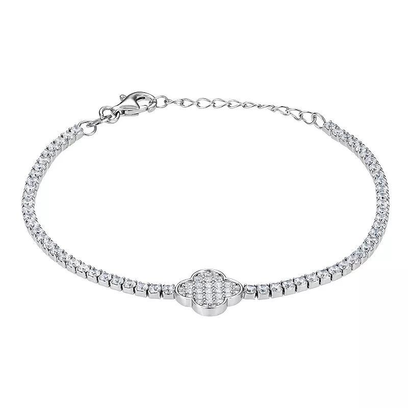 Designs by Gioelli Sterling Silver Lab-Created White Sapphire Pave Clover Bracelet, Womens Product Image