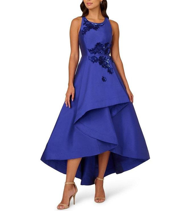 Adrianna Papell Bead Mikado Scoop Neck Sleeveless High Low A-Line Gown Product Image