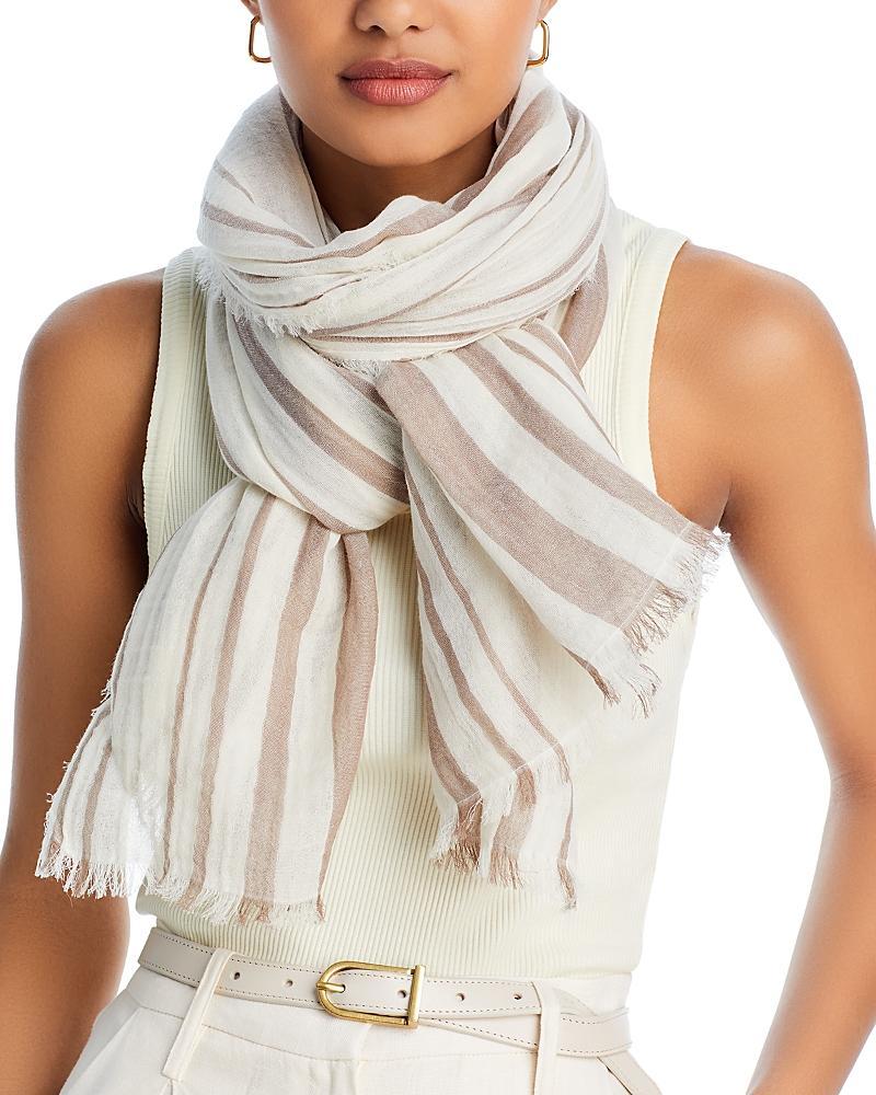 Cotton Variegated Stripe Scarf In Brown/white Product Image