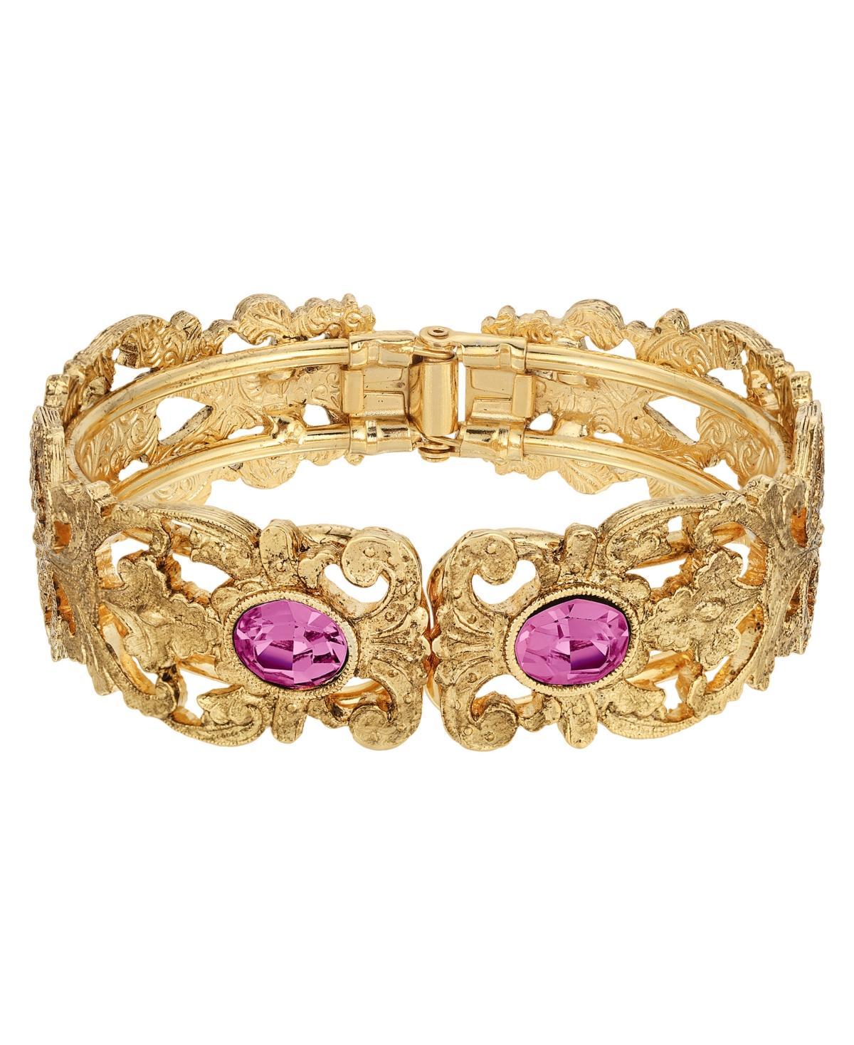 1928 Gold Tone Simulated Crystal Filigree Cuff Bracelet, Womens, Pink Product Image