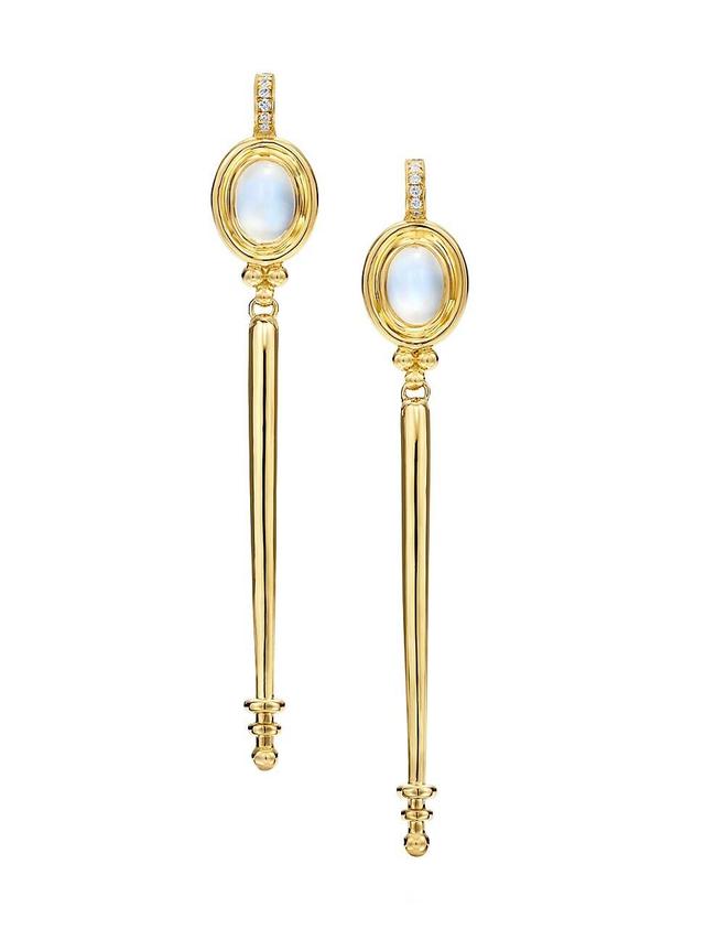 Womens Classic 18K Gold, Diamond & Blue Moonstone Temple Baton Earrings Product Image