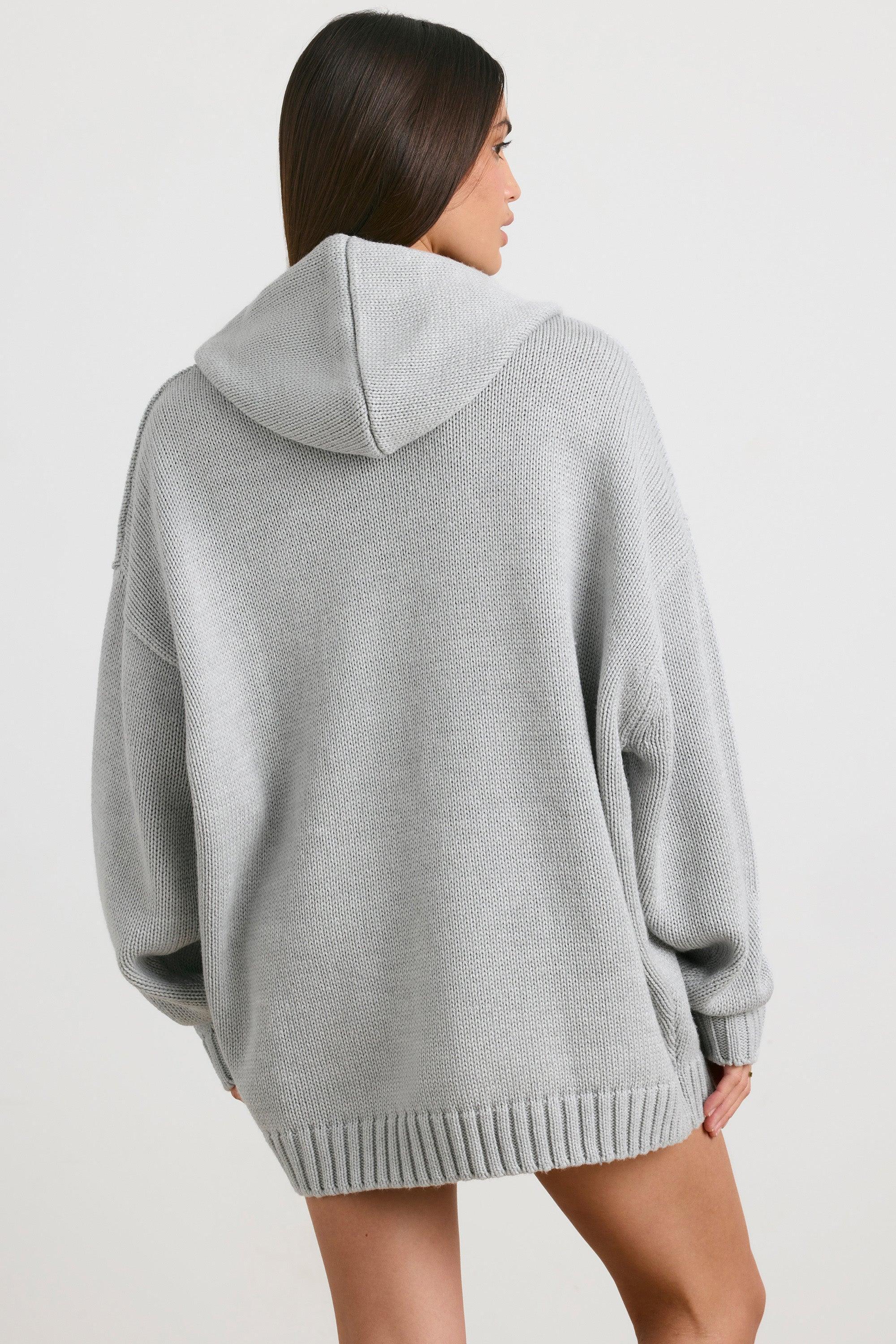 Oversized Chunky Knit Hoodie in Heather Grey Product Image