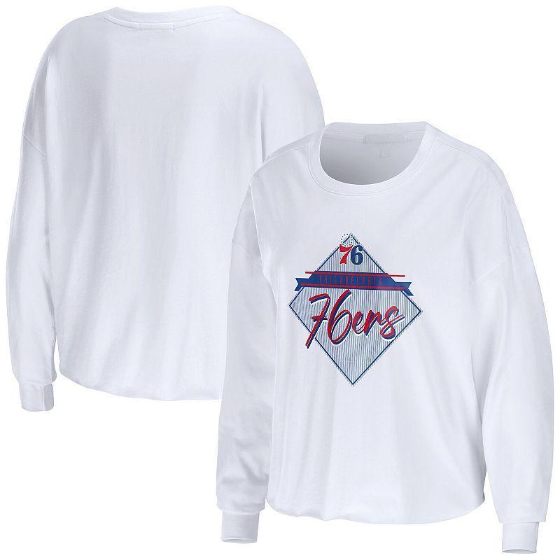 Womens WEAR by Erin Andrews White Philadelphia 76ers Cropped Long Sleeve T-Shirt Product Image