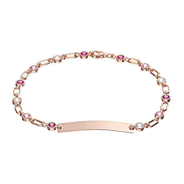 Kristen Kesho Sterling Silver Lab-Created White & Pink Sapphire & Lab-Created Ruby ID Bar Bracelet, Womens Pink Tone Product Image