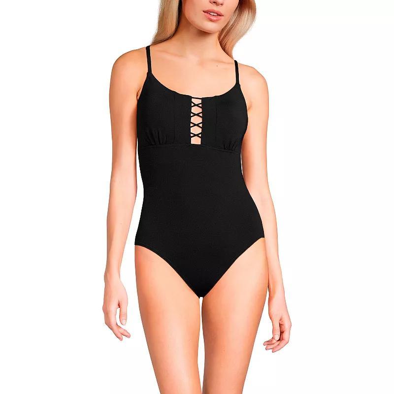 Womens Lands End Front Lace-Up Scoopneck One-Piece Swimsuit Product Image