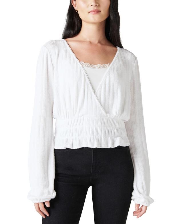 Lucky Brand Pointelle-Trim Surplice Top Product Image