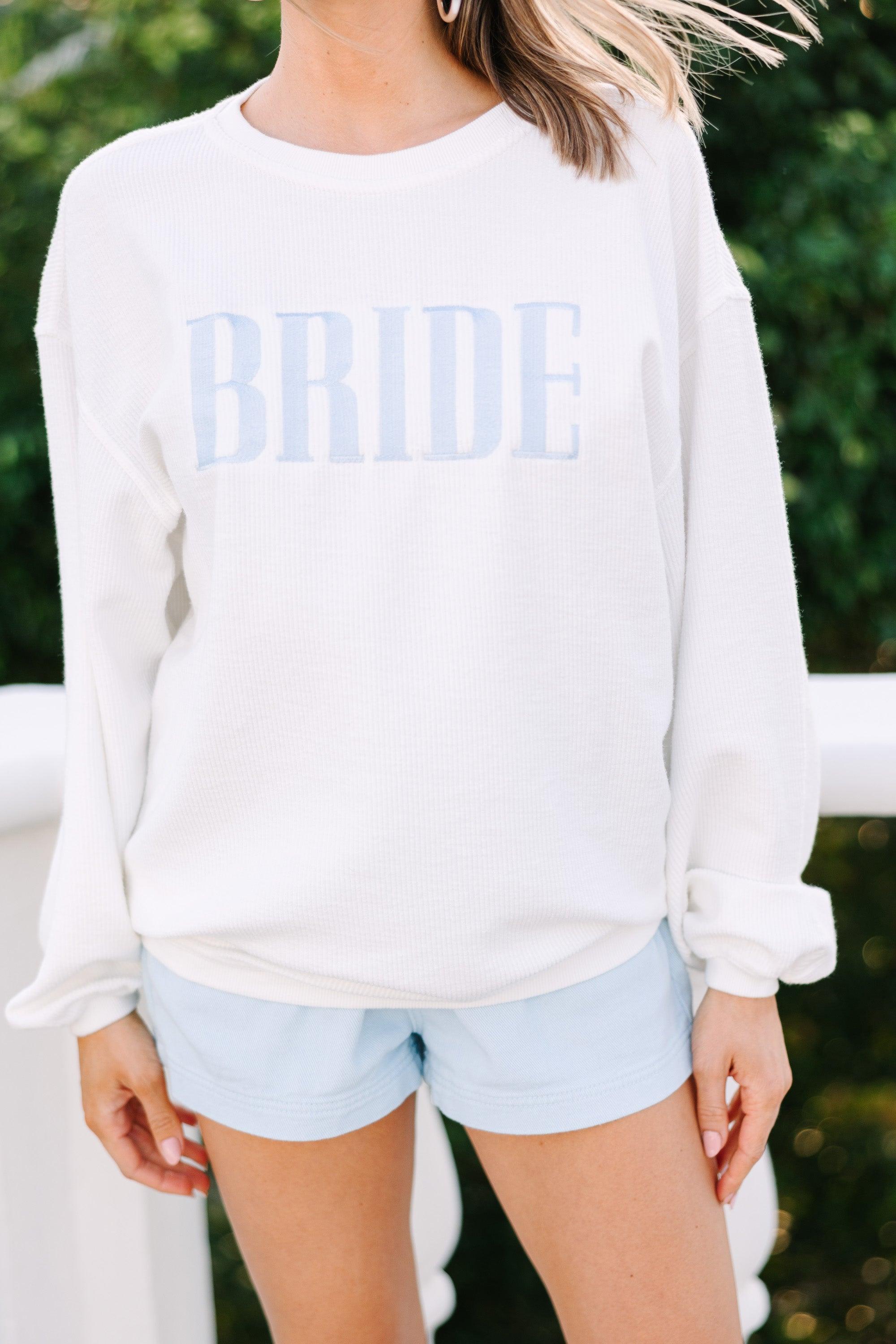 Bride White Light Blue Embroidered Corded Sweatshirt Female Product Image