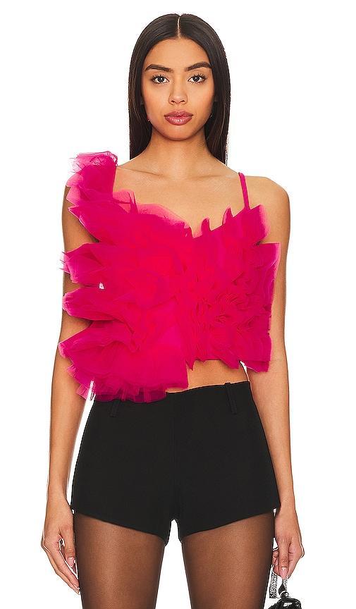 LAMARQUE Feleta Ruffled Top in Fuchsia. Product Image