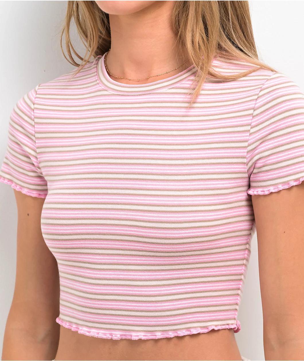 Zine Angie Pink Stripe Crop T-Shirt Product Image