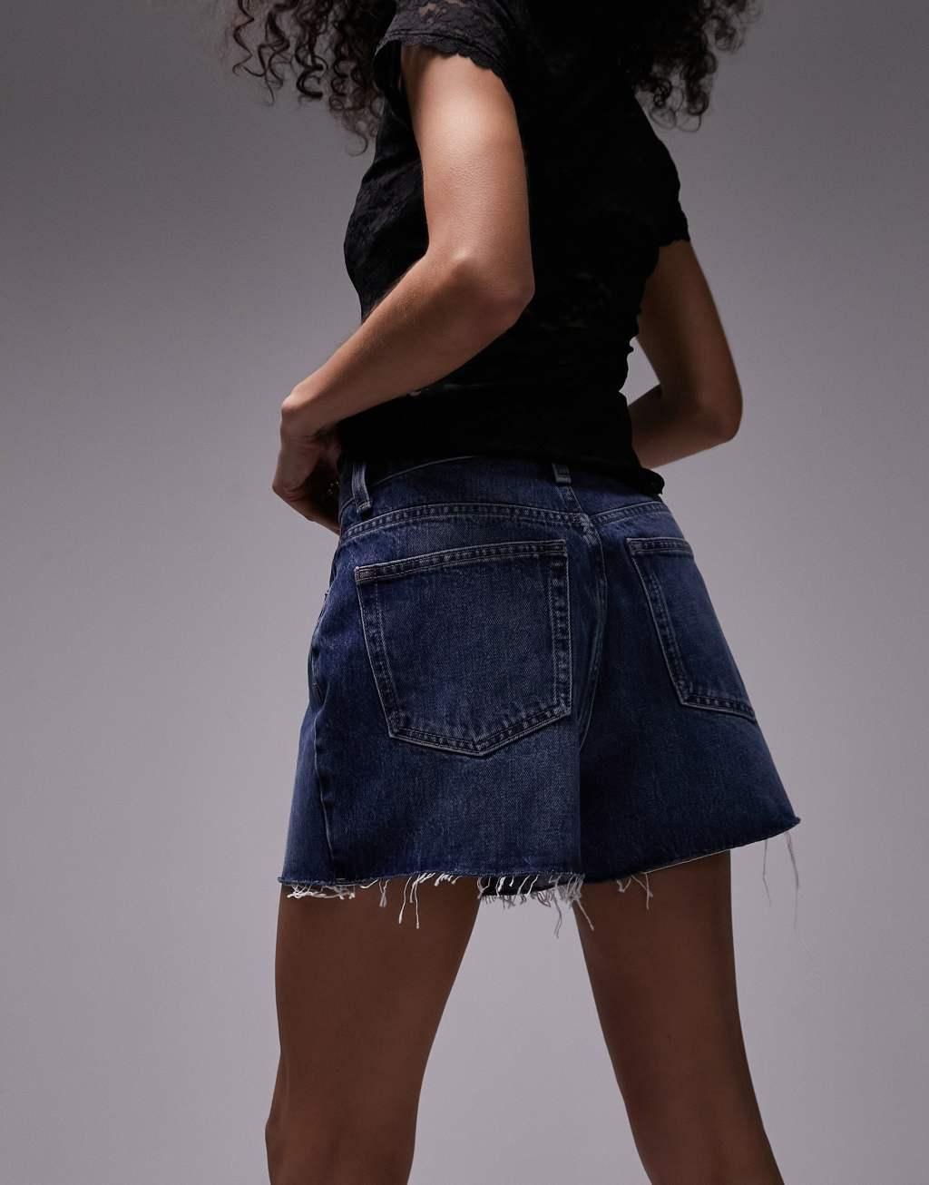 Topshop denim A line mom shorts in rich  Product Image