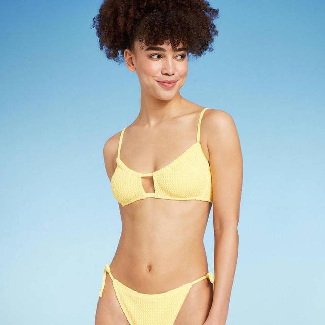 Womens Tunneled Crochet Bralette Bikini Top - Wild Fable Yellow M Product Image