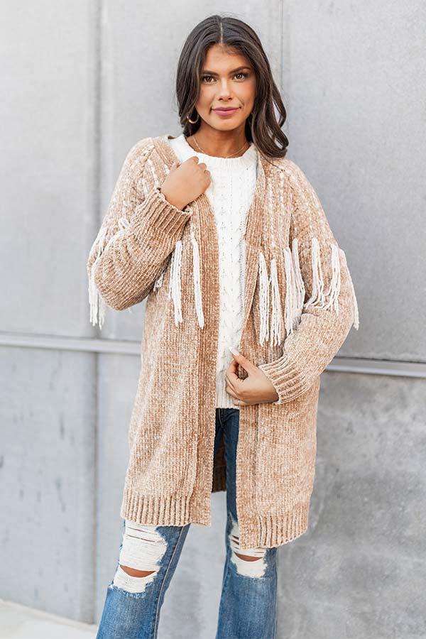 Cider Falls Chenille Cardigan In Camel Product Image