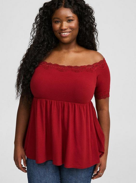 Rib Off Shoulder Babydoll Top Product Image