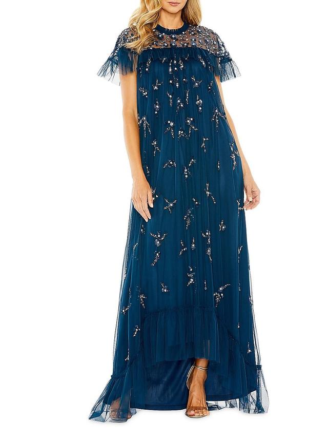 Womens Embellished Flutter-Sleeve Gown Product Image