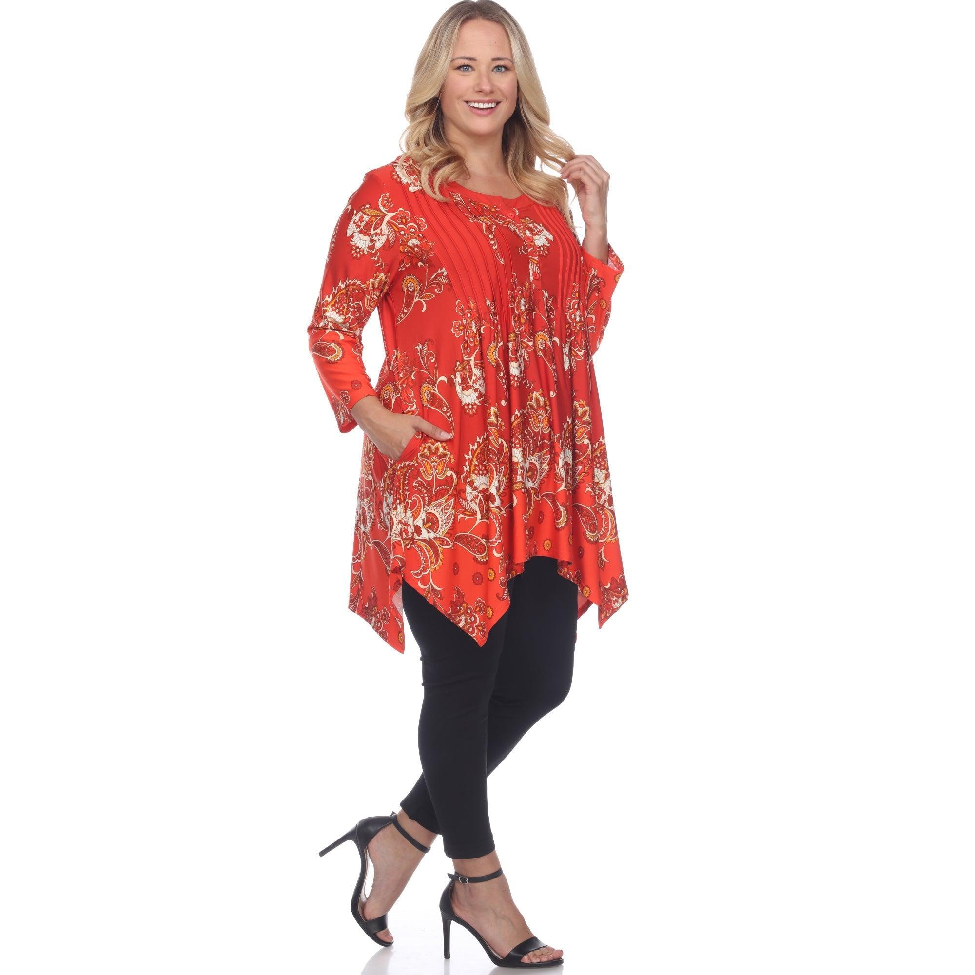 Paisley Scoop Neck Top with Pockets - Plus Product Image